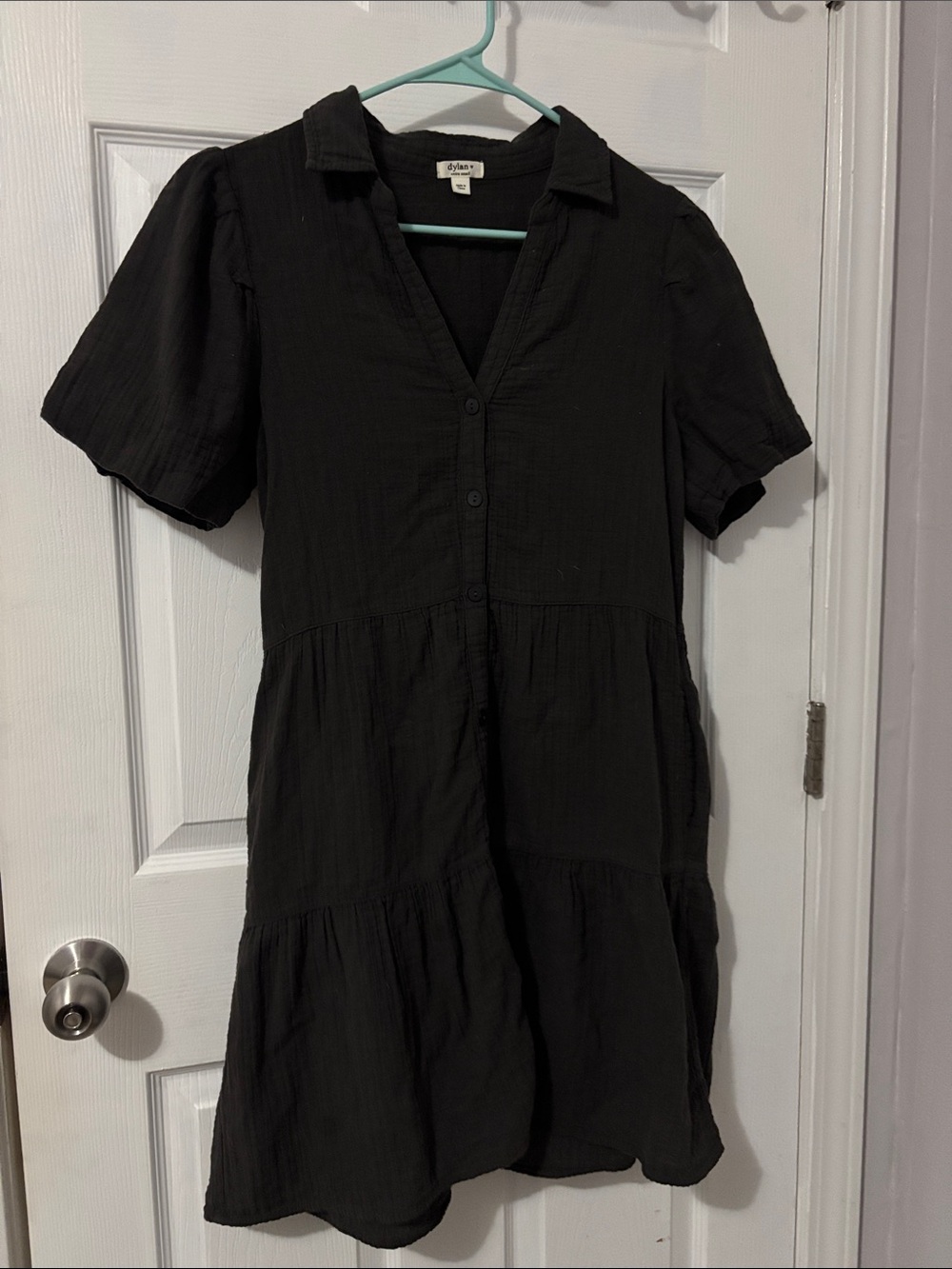 Dylan Black Short-Sleeve Tiered Dress
